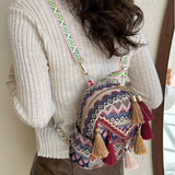 Tribal Ethic (190) Embroidery Backpack with Tassel Zipper