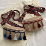 Tribal Ethic (191) Embroidery Strap Sling Bag with Tassel Zipper