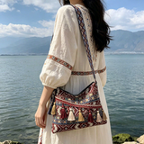 Tribal Ethic (192) Adjustable Strap Embroidery Handbag with Tassel Zipper