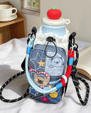 (239) Cute Cartoon Pattern Elephant Dog Bear Crossed Body Water Bottle Sling (3 Styles)