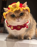 (271) Chinese New Year CNY Red Knitted Costume Neck & Hat Accessories Small Cats Dogs (2 Styles)