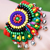 Accessories (98) Fabric Flower Beaded Bracelet Bracelet Jingle Bells for Kids & Women