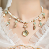 Accessories (144) Green Tone Glass Faux Pearl Necklace