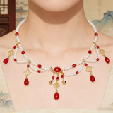 Accessories (146) Double Layered Chinese Style Faux Agate Necklace