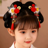 Hair Accessories (155) Chinese New Year Red White Fur Pom Pom Hairclip