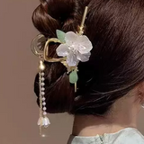 Hair Accessories (160) White Floral Flowers Hair Claw Hairclip with Bud Tassel