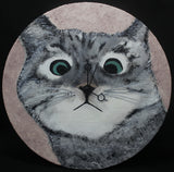 Wall Clock 20cm Round Original Acrylic Painting Cross Eyed Striped Cat 手繪掛牆時鐘