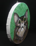 Funny Surprised Cat Original Acrylic Painting on 20cm Round Canvas Panel