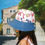 Summer Visor Sun Hat (Floral Horses Print) Cotton Linen + Denim Handmade Hat 棉麻牛仔布太陽帽/遮陽帽/防曬帽 (彩馬圖案)