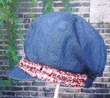 Spring, Summer, Autumn Fall Gatsby Cap / Newsboy Hat for Girls and Women (Blue Denim + Tweed Trim Ribbon) 春夏秋季報童帽 (藍色牛仔布+小香風織帶)