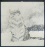 Fluffy Cat in snow Original Acrylic Painting on square canvas panel
