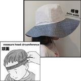 Hand-made 12cm Wide Brimmed Sun Hat with adjustable snap-buttons (Blue Denim) 闊邊太陽帽/遮陽帽/防曬帽 (淨色藍色牛仔布)