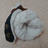 Adjustable Snap Buttons Autumn/Fall Winter Fingerless Hand Warmers (Dark Brown Corduroy + Faux Sherpa) 啪鈕可調較鬆緊, 秋冬露指手套 (深啡色燈芯絨+羊羔絨)