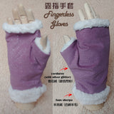 Autumn/Fall Winter Fingerless Gloves (Dark Purple Corduroy with Silver Glitter + Faux Sherpa) 冬季露指手套 (深紫色銀色閃粉燈芯絨+羊羔絨仿綿羊毛)