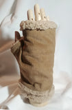 Autumn/Fall Winter Fingerless Gloves (Mud Yellow/Light Brown Corduroy + Faux Sherpa) 冬季露指手套 (淺啡色/泥黃色燈芯絨+羊羔絨)