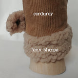 Adjustable Snap Buttons Autumn/Fall Winter Fingerless Hand Warmers (Mud Yellow/Light Brown Corduroy + Faux Sherpa) 啪鈕可調較鬆緊, 秋冬露指手套 (泥黃色/淺啡色燈芯絨+羊羔絨)