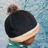 Navy Blue Corduroy + Faux Sherpa Winter Beanie with Removable Faux Fur Pom-Pom 秋冬保暖可拆毛毛球帽子 (深藍色燈芯絨+羊羔絨)