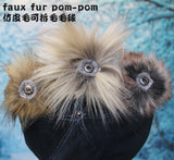 Navy Blue Corduroy + Faux Sherpa Winter Beanie with Removable Faux Fur Pom-Pom 秋冬保暖可拆毛毛球帽子 (深藍色燈芯絨+羊羔絨)