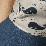 Reversible and Adjustable Fisherman Hat (Blue Whales) Bucket Hat for Toddler Little Boys Girls. 自製可調節鬆緊雙面漁夫帽 (藍鯨/鯨魚圖案)