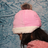 Pink Narrow Corduroy + Faux Sherpa Winter Beanie Crochet Hat for Toddlers, Girls, Women 可愛款式秋冬季女裝帽子 (粉紅色幼條燈芯絨+羊羔絨)