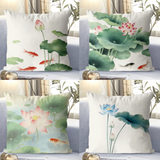 40x40cm Wrinkle-resistant Cushion (6 Styles) Chinese Zen Style Printed Lotus Flower Leaf
