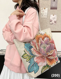 Flower Peony Floral Pattern (200) Jacquard Metallic Thread Embroidery Shoulder Bag Tote Bag