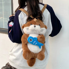 (205) Cute Fluffy Plush Otter Backpack