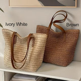 (208) Casual Beach Tote Bag Large Rattan Zippered Shoulder Bag (2 Colours)