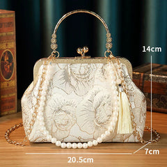 (209) Ivory White Chinese Style Clutch Bag Detachable Chain Strap