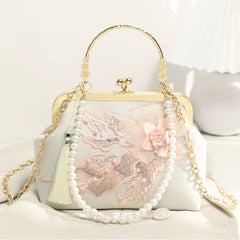 (211) Ivory White Chinese Style Clutch Bag Detachable Chain Strap (2 Colours)