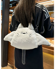 (242) Cute Fluffy Plush Soft Toy Manta Ray Stingray 2 in 1 Crossed Body Bag Backpack