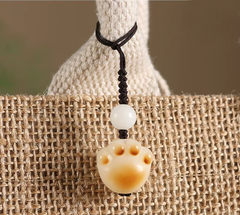 Handcraft Engraved Bodhi Seed Pet Cat Dog Paw (120) Mobile Phone Charm Car Hanging Ornament