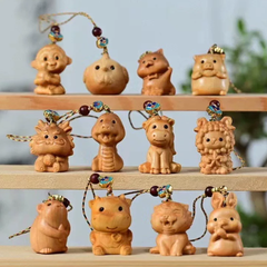 Mobile Phone Charm Car Hanging Ornament (121) Handcraft Engraved Wooden Twelve Chinese Zodiac