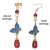 Accessories (44) Clip-on (45) Hook Earrings Chinese Ethnic Blue Butterfly Red Drop Dangle