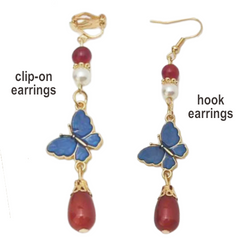 Accessories (44) Clip-on (45) Hook Earrings Chinese Ethnic Blue Butterfly Red Drop Dangle