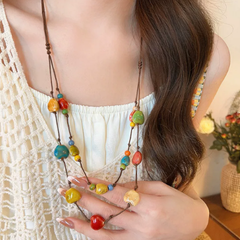 Accessories (56) Necklace Double Layered Colourful Ceramic Bead