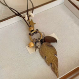 Accessories (57) Necklace Waxed Linen Cord Metal Leaf