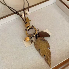 Accessories (57) Necklace Waxed Linen Cord Metal Leaf