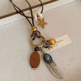 Accessories (58) Necklace Waxed Linen Cord Metal Feather