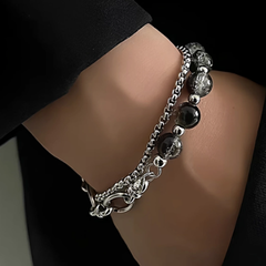 Accessories (71) Men's Metal Bracelet Crackle Glass Beads