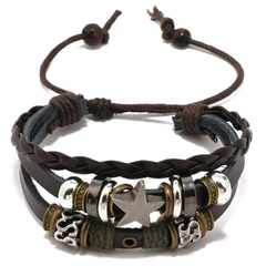 Accessories (73)  Adjustable Unisex Multi-Layered Brown Ethic Leather Bracelet Star
