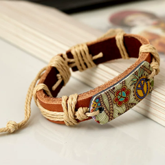 Accessories (75) Adjustable Ethic Leather Bracelet Floral Pattern