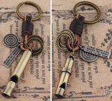 Accessories (79) Keychain Brown Leather Metal Whistle