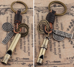 Accessories (79) Keychain Brown Leather Metal Whistle
