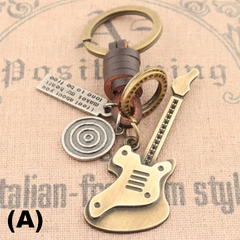 Accessories (80) Keychain Brown Leather Metal Guitar