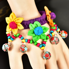 Accessories (91) Chinese Yunnan Ethic Fabric Flower Bracelet (2 Colours)