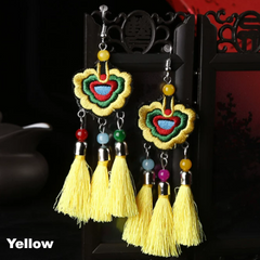 Accessories (96) Chinese Yunnan Ethic Hook Earrings Embroidery Tassel (6 Colours)