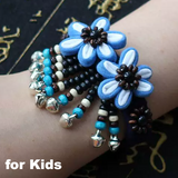 Accessories (97) Blue Fabric Flower Beaded Bracelet Wrist Bracelet Jingle Bells for Kids