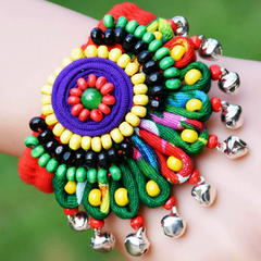 Accessories (98) Fabric Flower Beaded Bracelet Bracelet Jingle Bells for Kids & Women