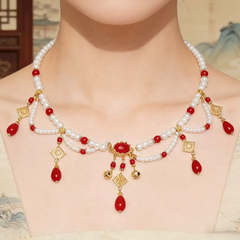 Accessories (146) Double Layered Chinese Style Faux Agate Necklace